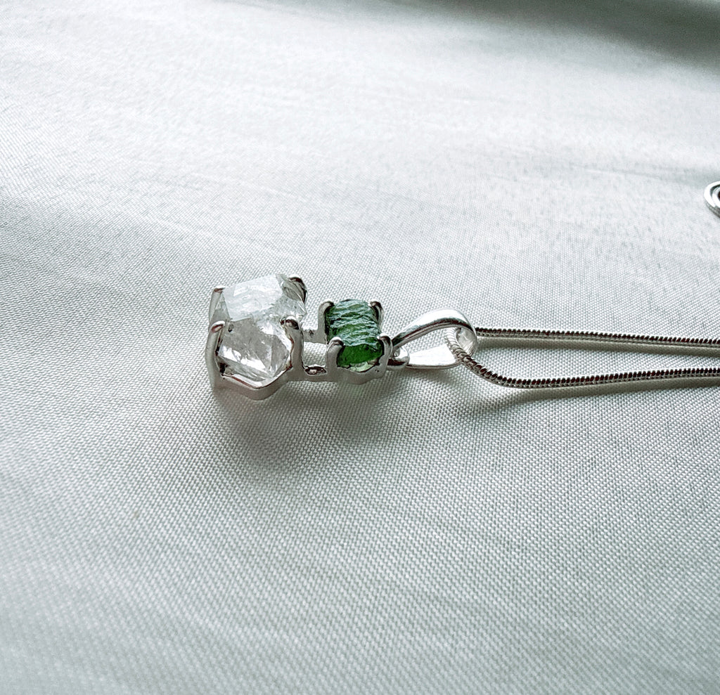 Moldavite with Herkimer Diamond Pendant