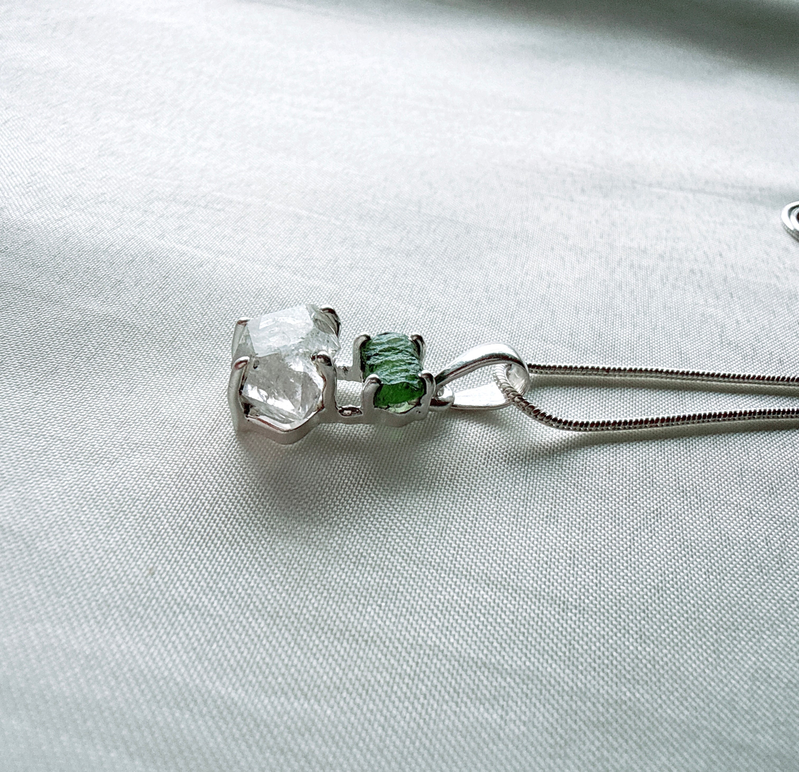 Moldavite with Herkimer Diamond Pendant