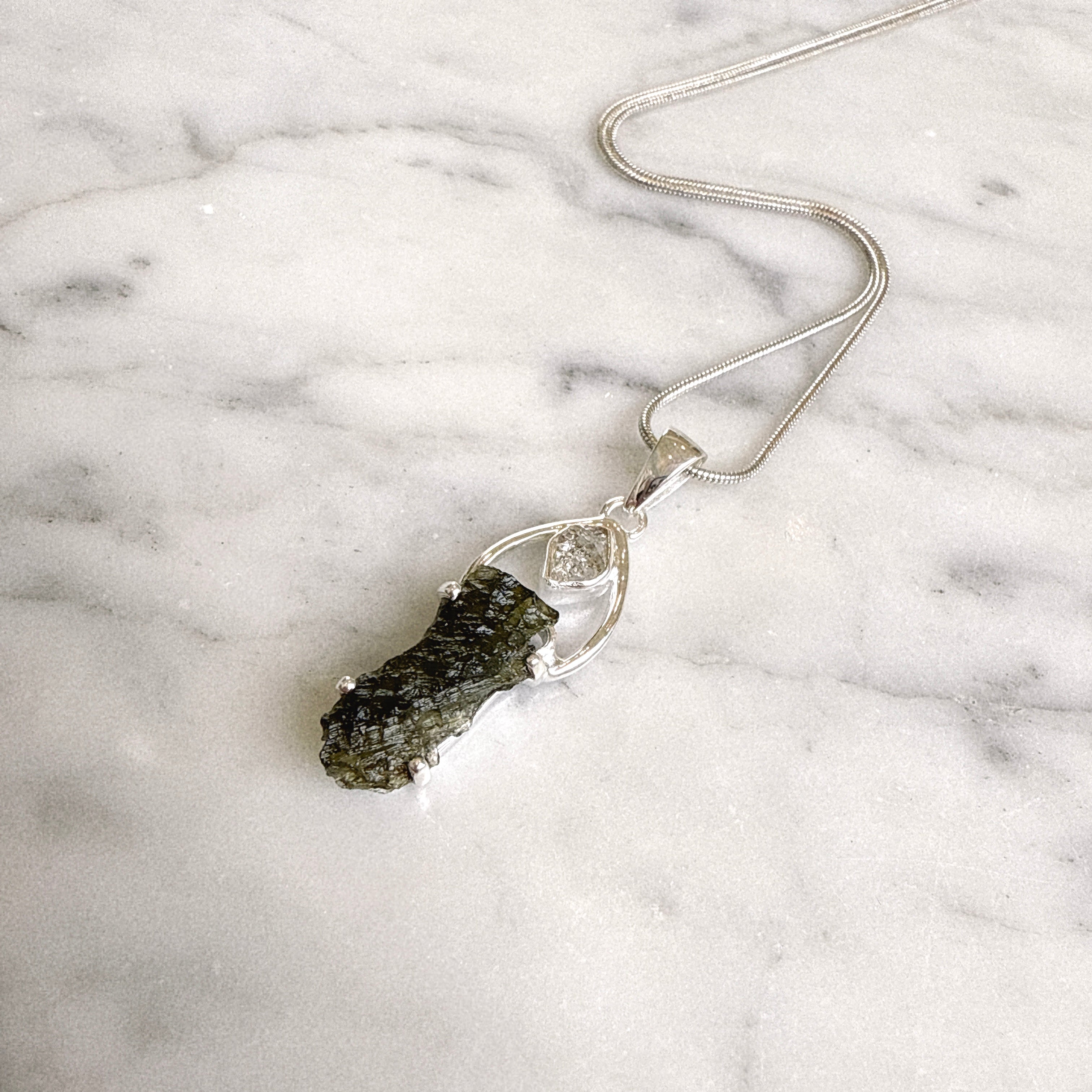 Moldavite & Herkimer Pendant
