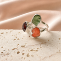 Designer – Moldavite, Mexican Opal & Garnet Ring