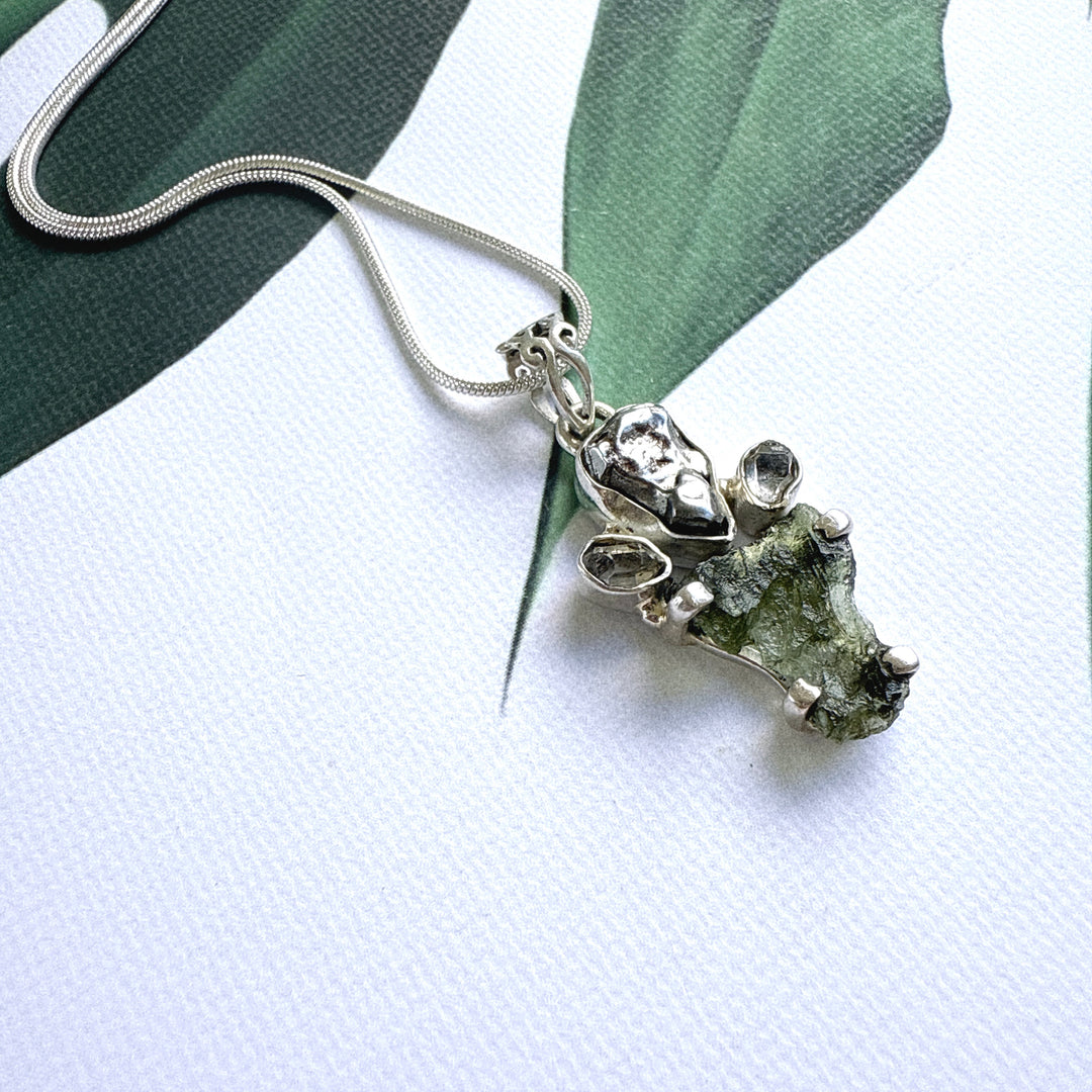 Moldavite, Herkimer & Campo Del Cielo Pendant