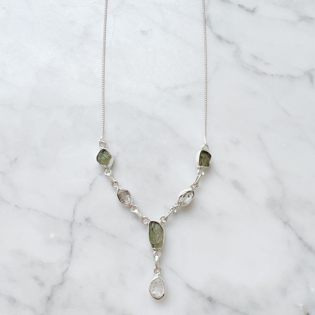 Moldavite & Herkemier Diamond Necklace
