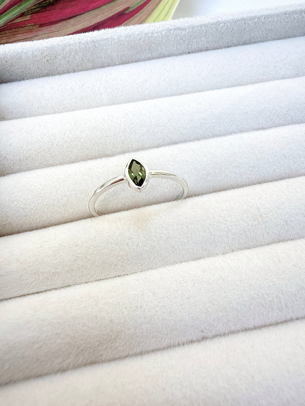 Faceted Moldavite Ring