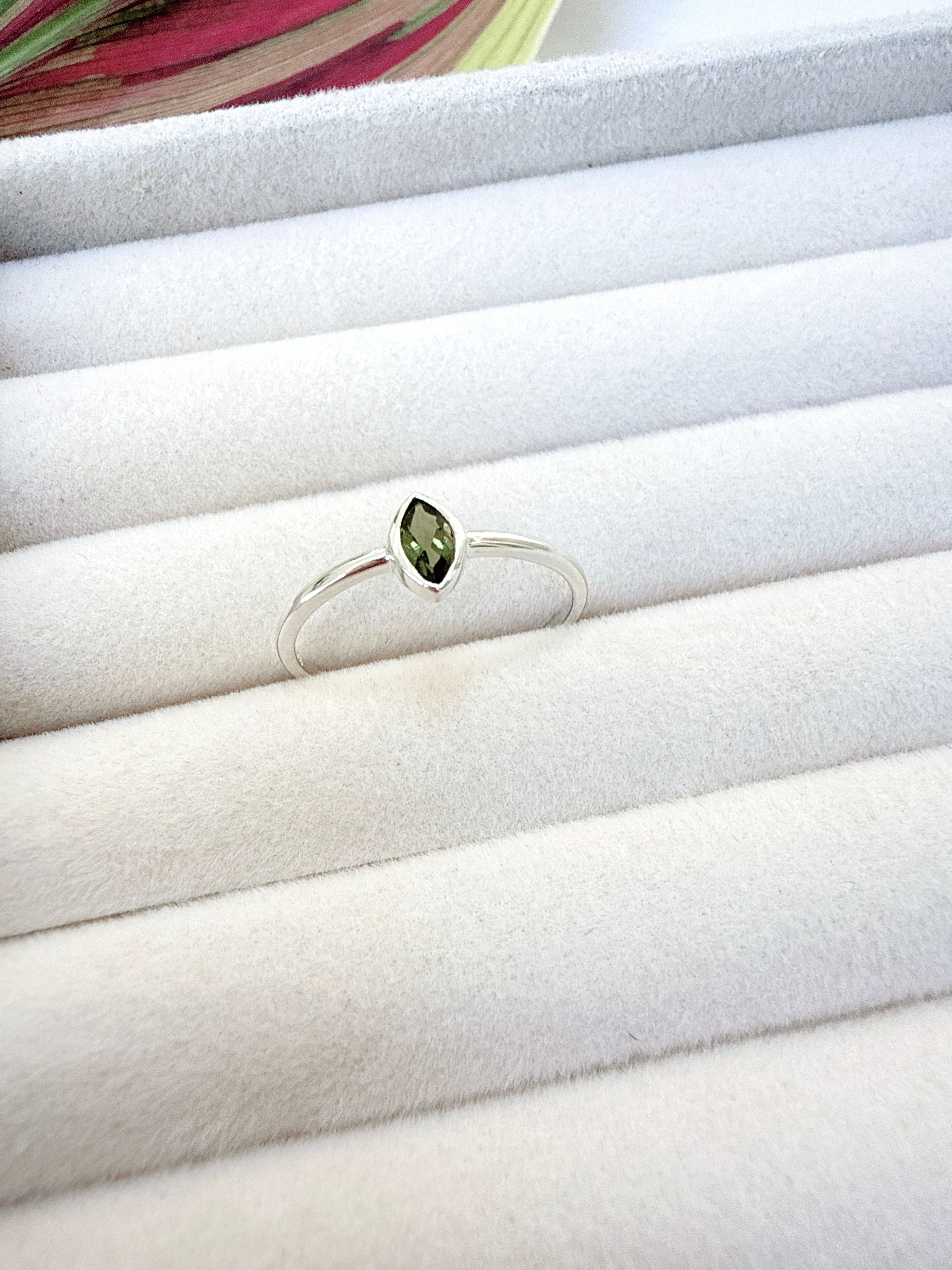 Faceted Moldavite Ring