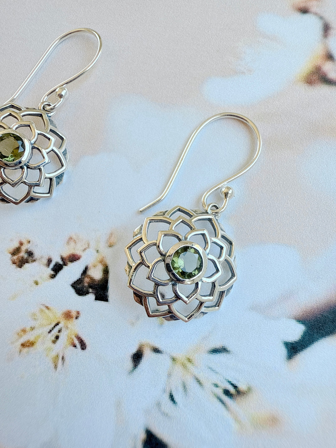 Round - Moldavite Faceted Earrings