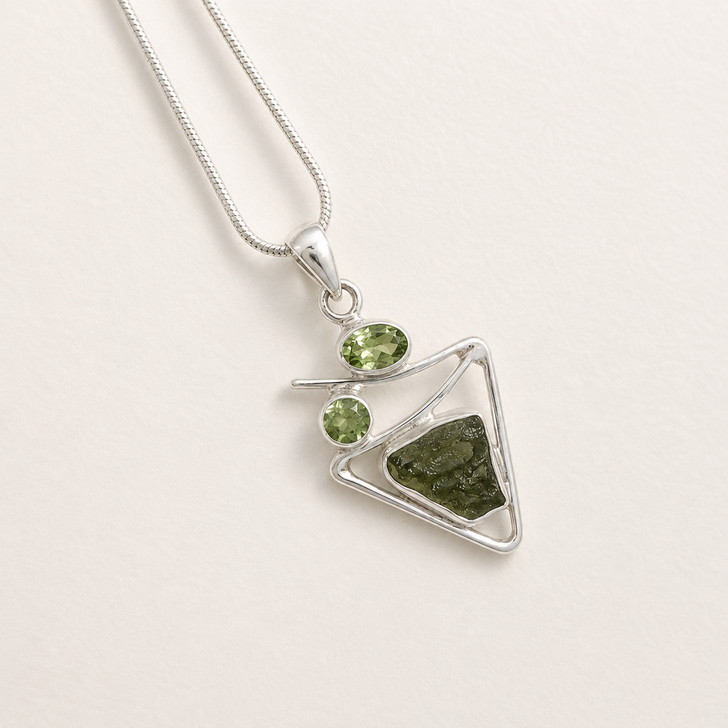 Designer – Moldavite & Peridot Faceted Pendant