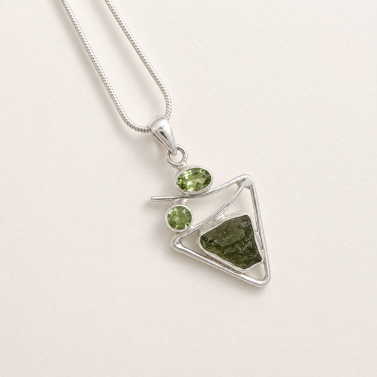 Designer – Moldavite & Peridot Faceted Pendant