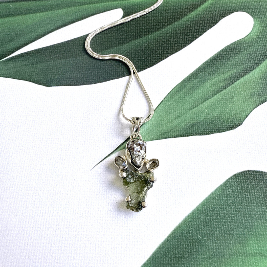 Moldavite, Herkimer & Campo Del Cielo Pendant