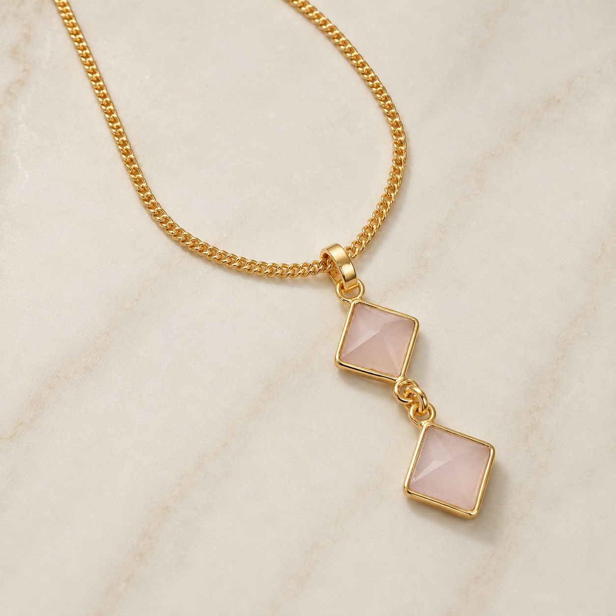 Golden Pink Chalcedony Faceted Necklace