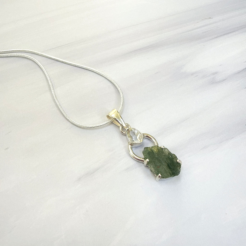 Moldavite with Herkimer Diamond Pendant