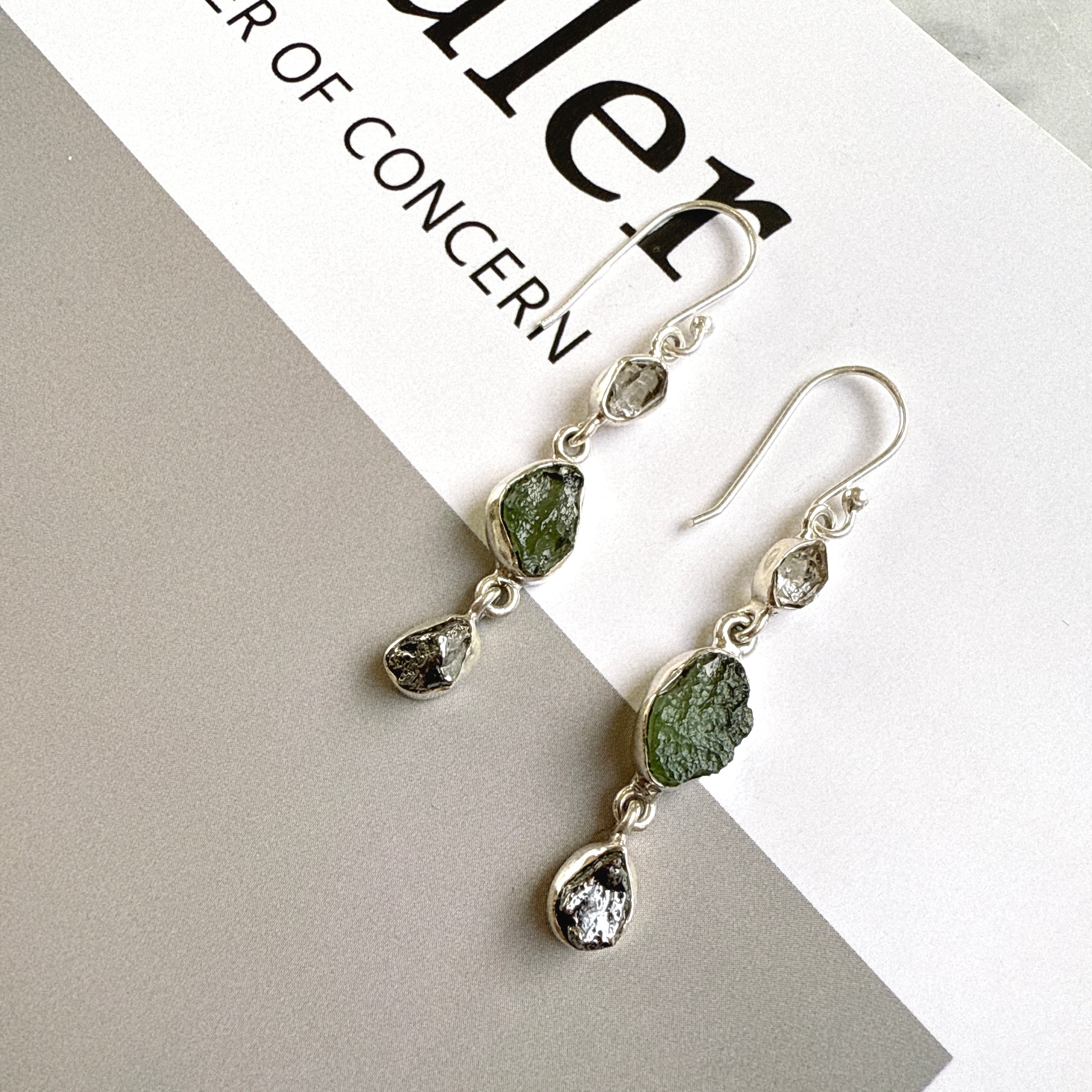 Moldavite, Campo Del Cielo & Herkimer Diamond Earrings