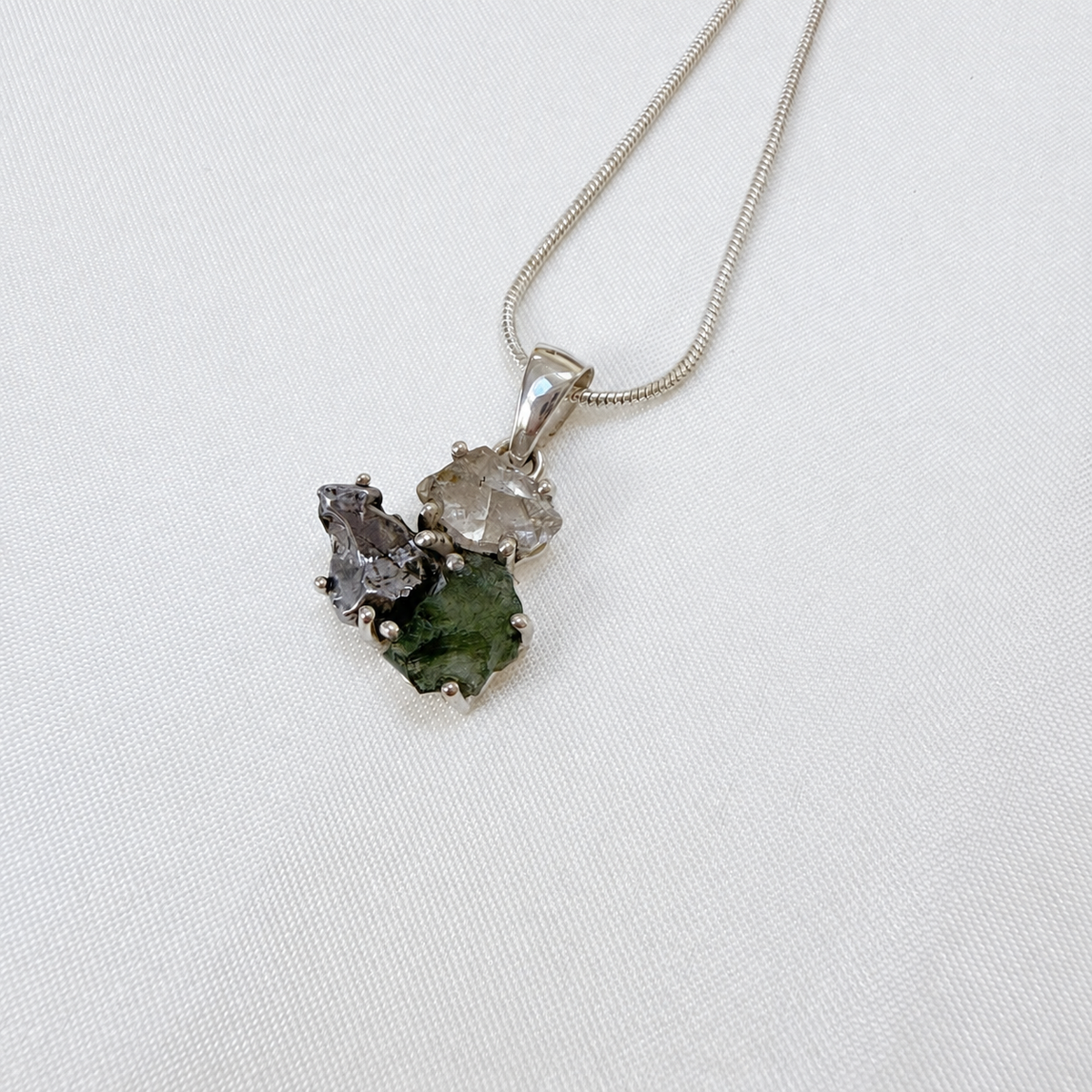 Moldavite, Herkimer Diamond & Campo del Cielo Meteorite Pendant