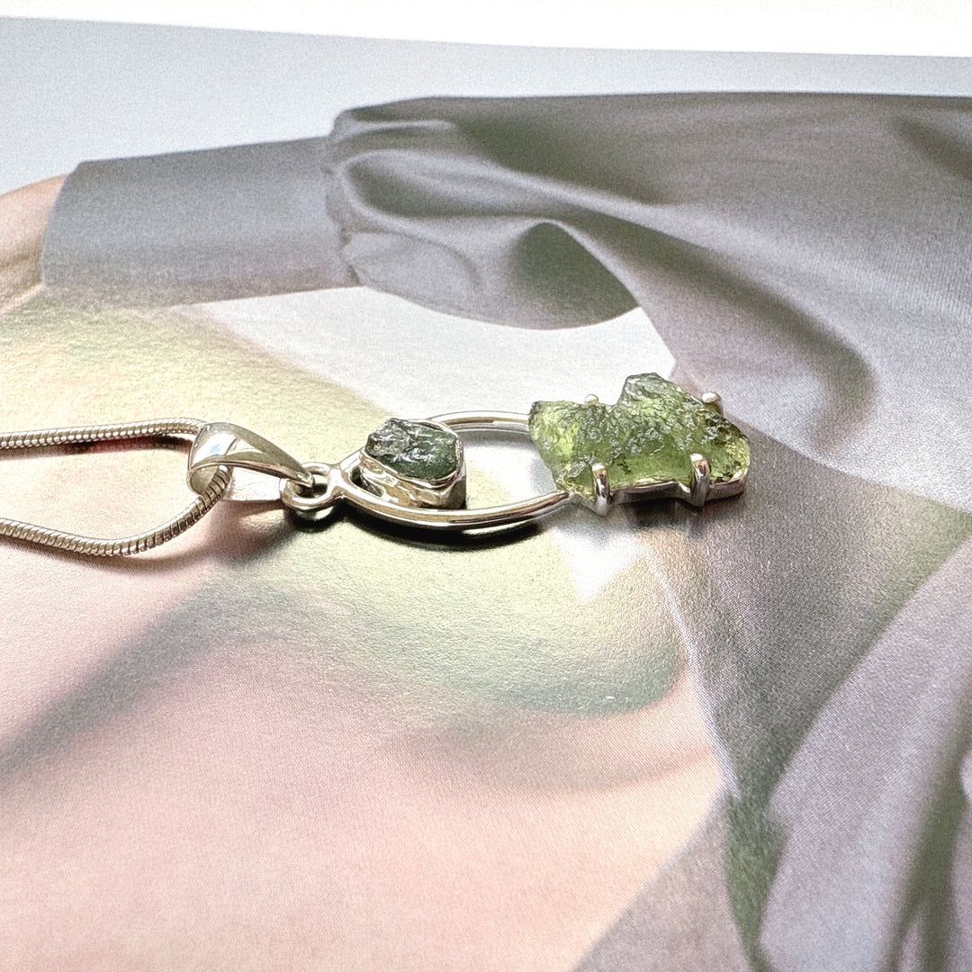 Moldavite & Green Tourmaline Pendant
