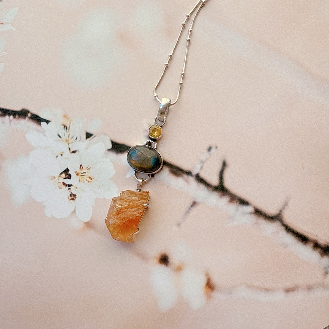 Citrine Rough Fiery Labradorite Pendant