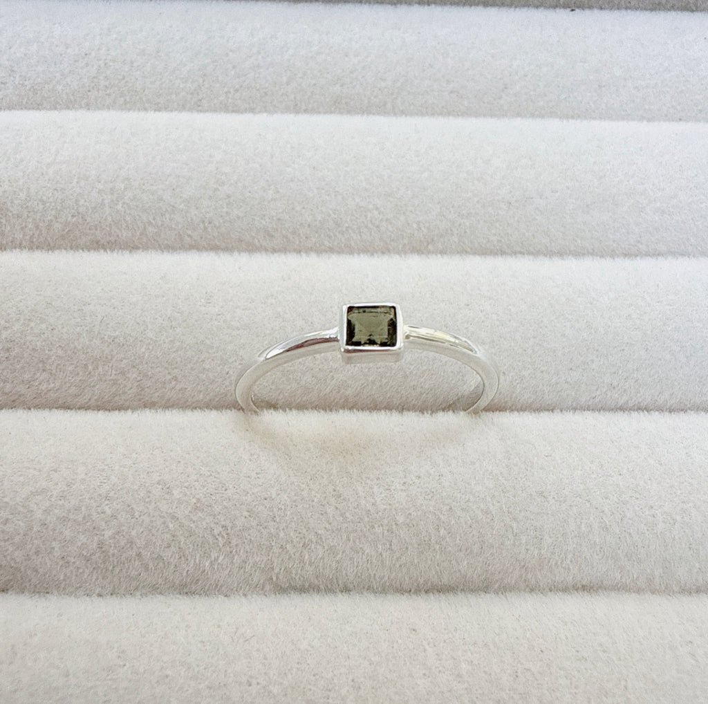 Faceted Moldavite Ring