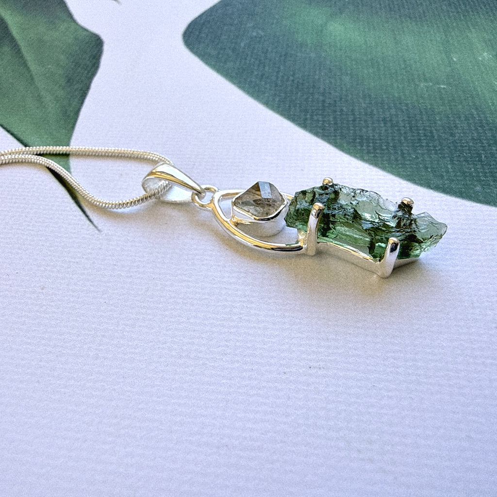 Moldavite & Herkimer Diamond Pendant