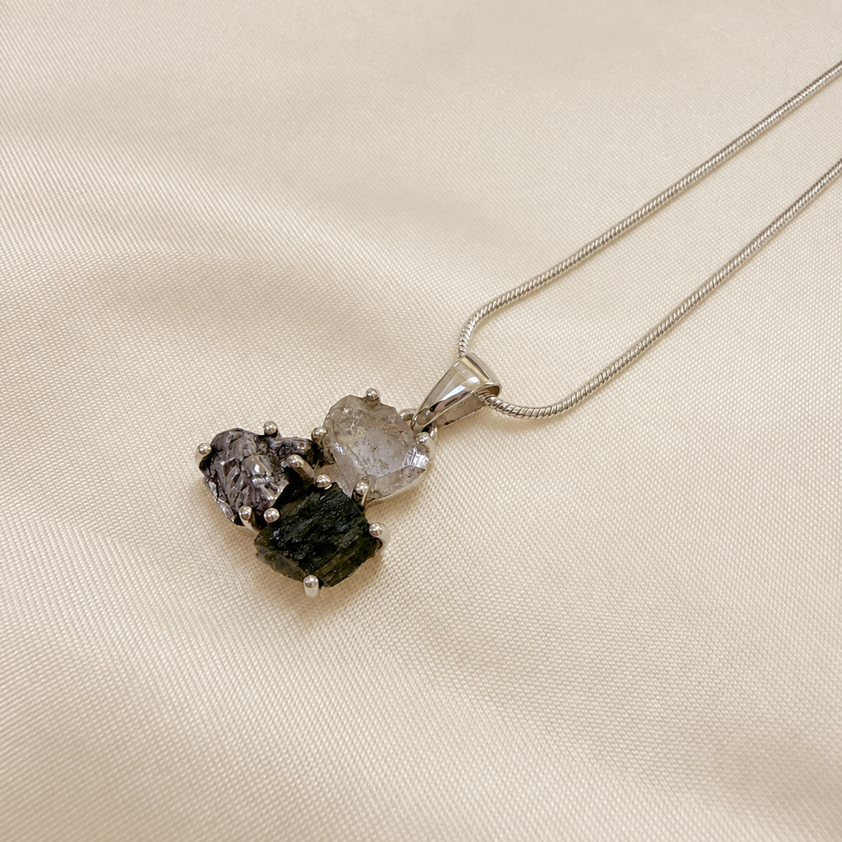 Moldavite, Herkimer Diamond & Campo del Cielo Meteorite Pendant