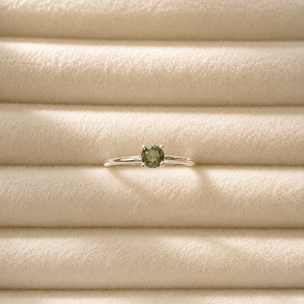 Faceted Moldavite Ring