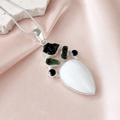 Designer – Scolecite, Moldavite, Shungite & Black Onyx Faceted Pendant