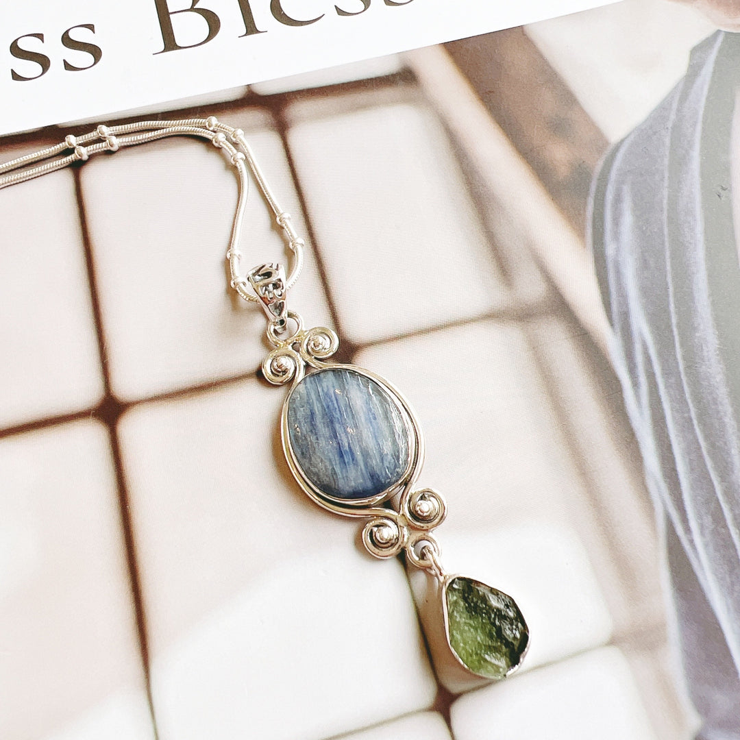 Kyanite and Moldavite Pendant