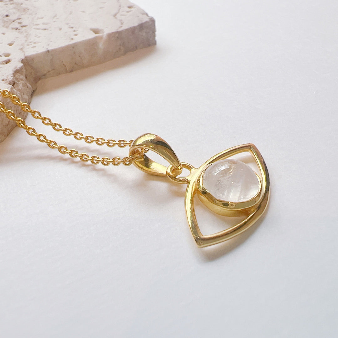 Evil Eye Rainbow Moonstone Pendant & Gold Plated Necklace 925 Silver