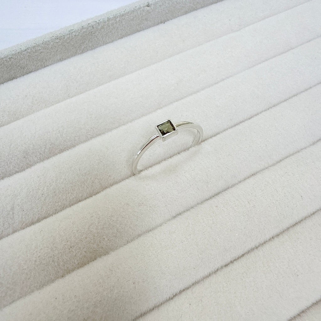 Faceted Moldavite Ring