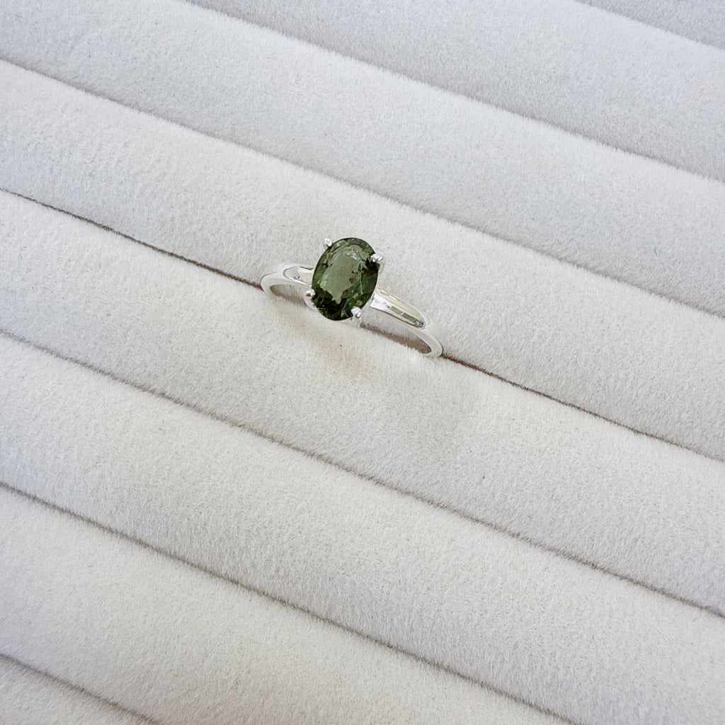 Faceted Moldavite Ring