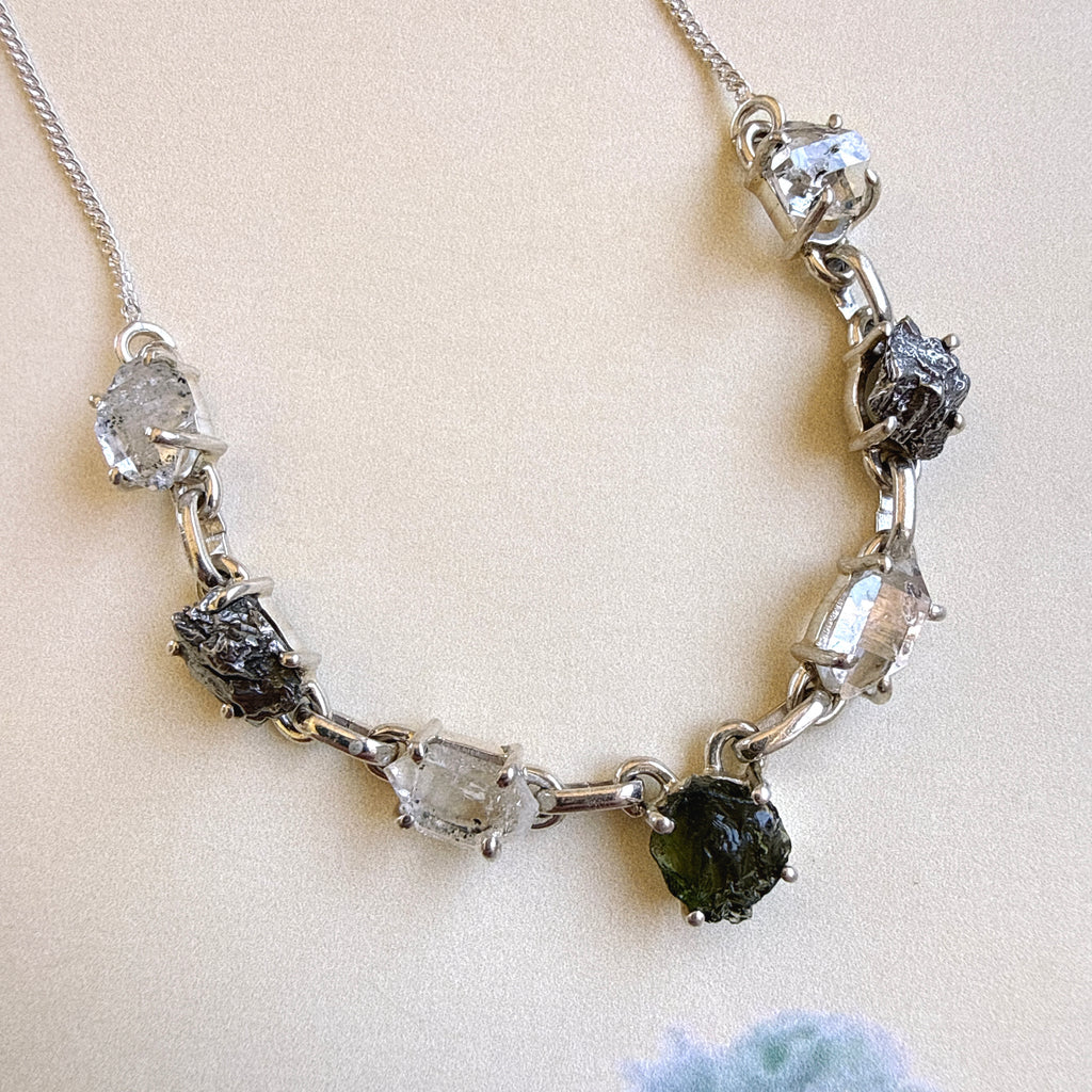 Moldavite, Herkimer Diamond & Meteorite Campo Del Cielo Necklacef