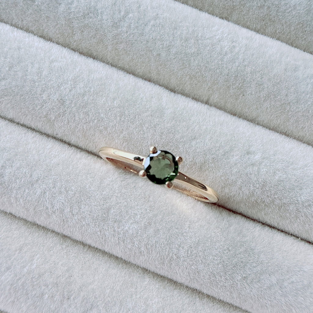 18K Gold Vermeil Faceted Moldavite Ring