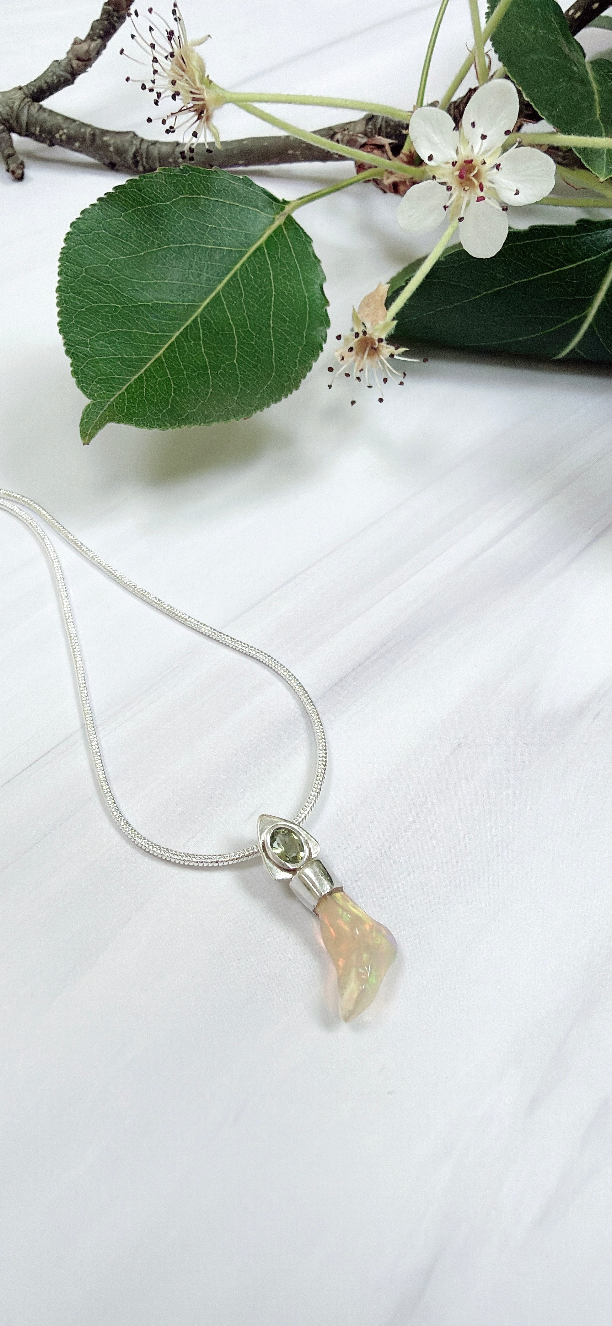 Faceted Moldavite & Ethiopian Opal Pendant