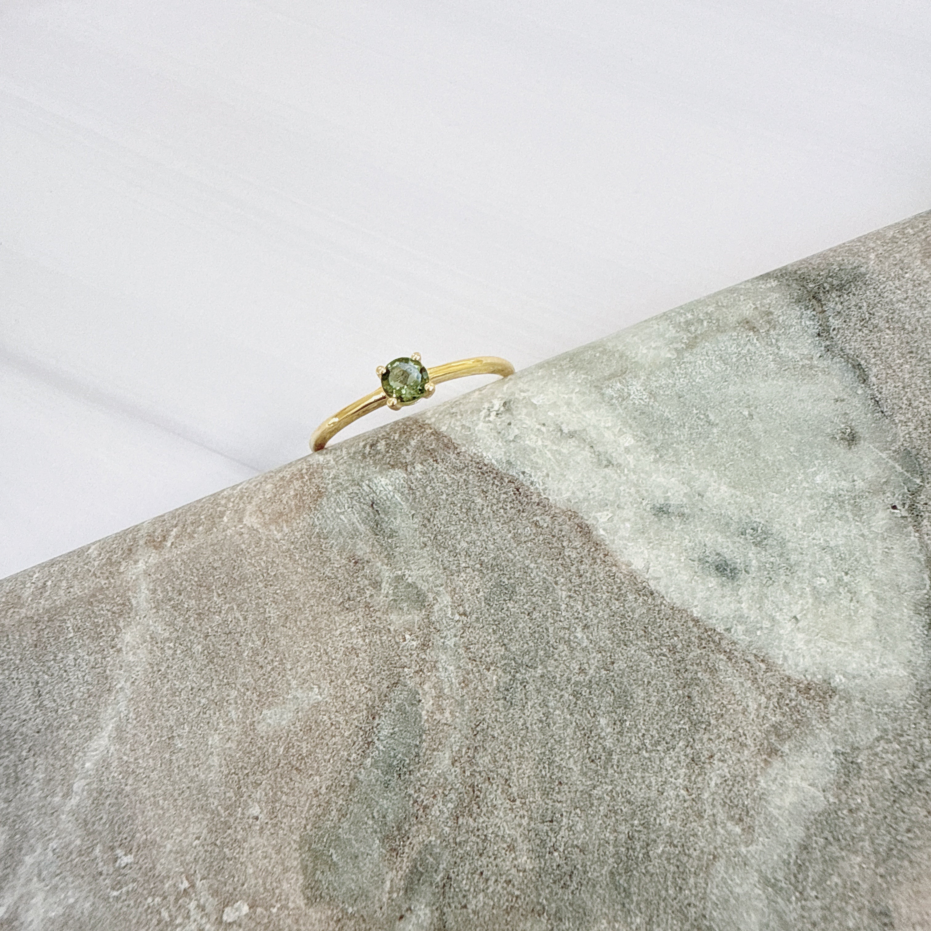 18K Gold Vermeil – Moldavite Faceted Ring