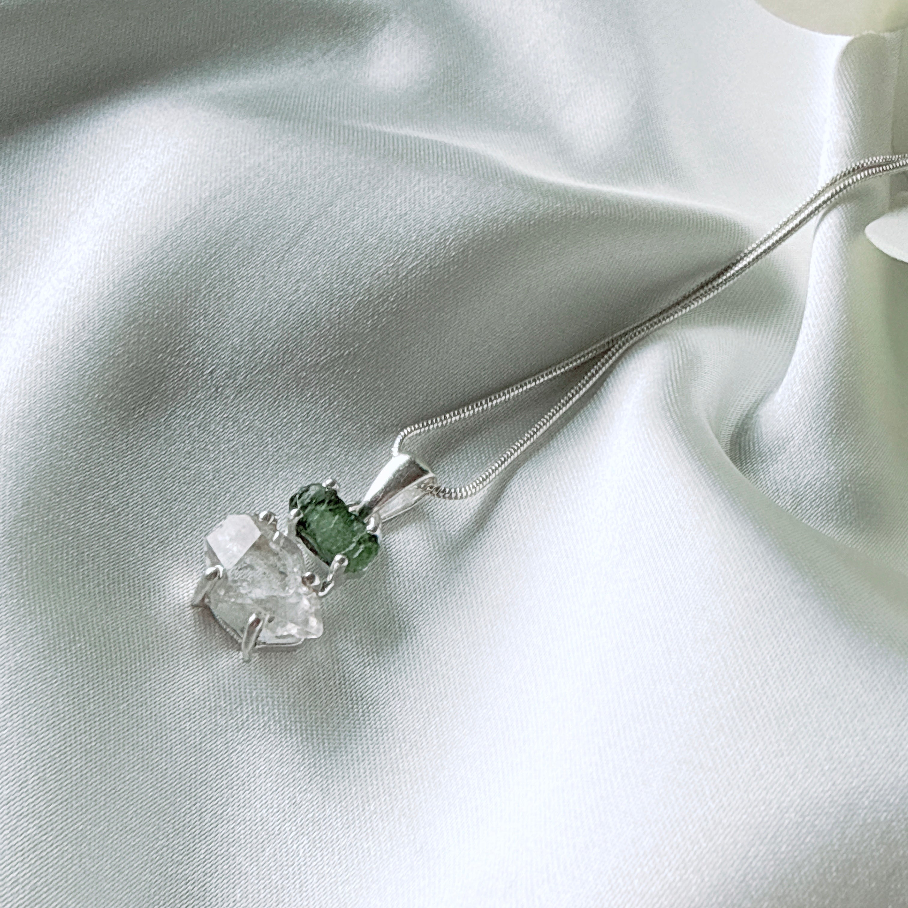 Moldavite with Herkimer Diamond Pendant