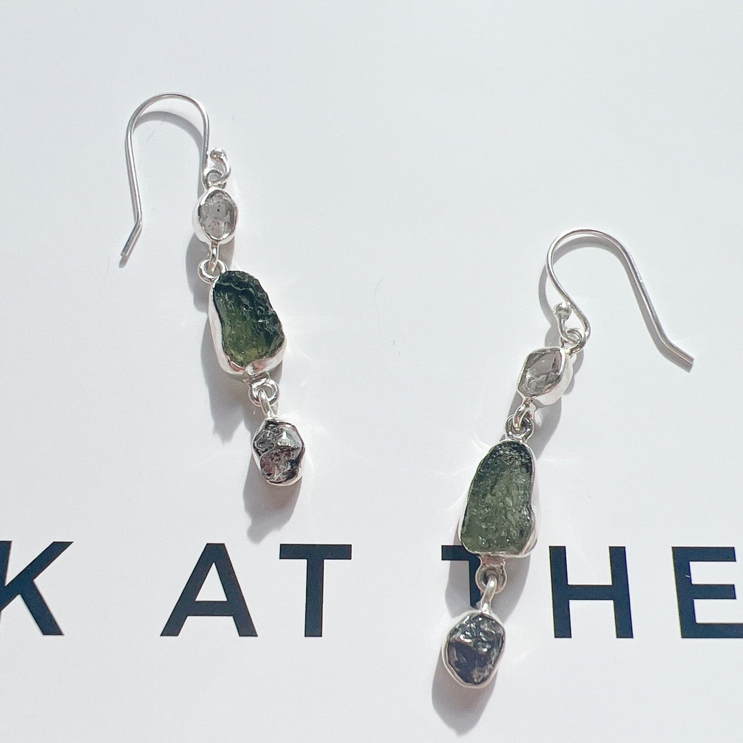 Moldavite, Campo del Cielo & Herkimer Diamond Earrings