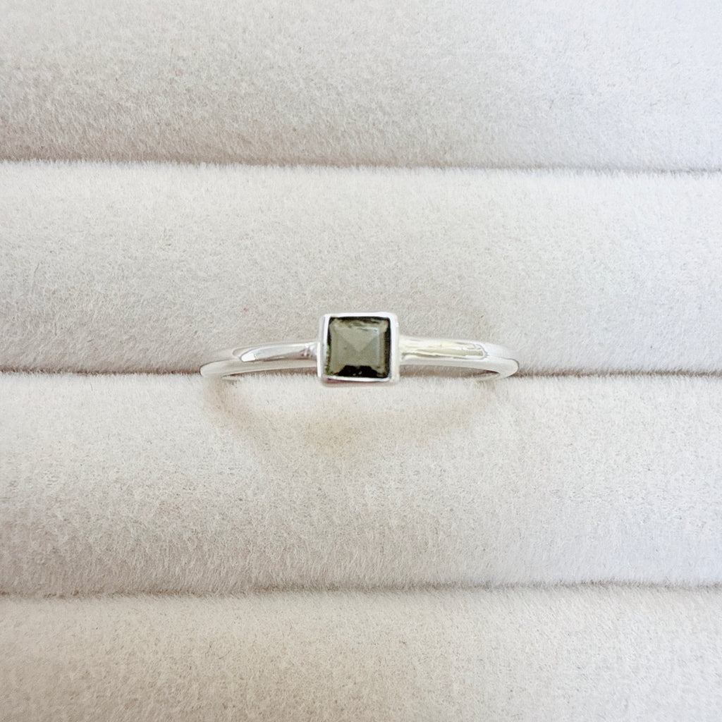 Faceted Moldavite Ring