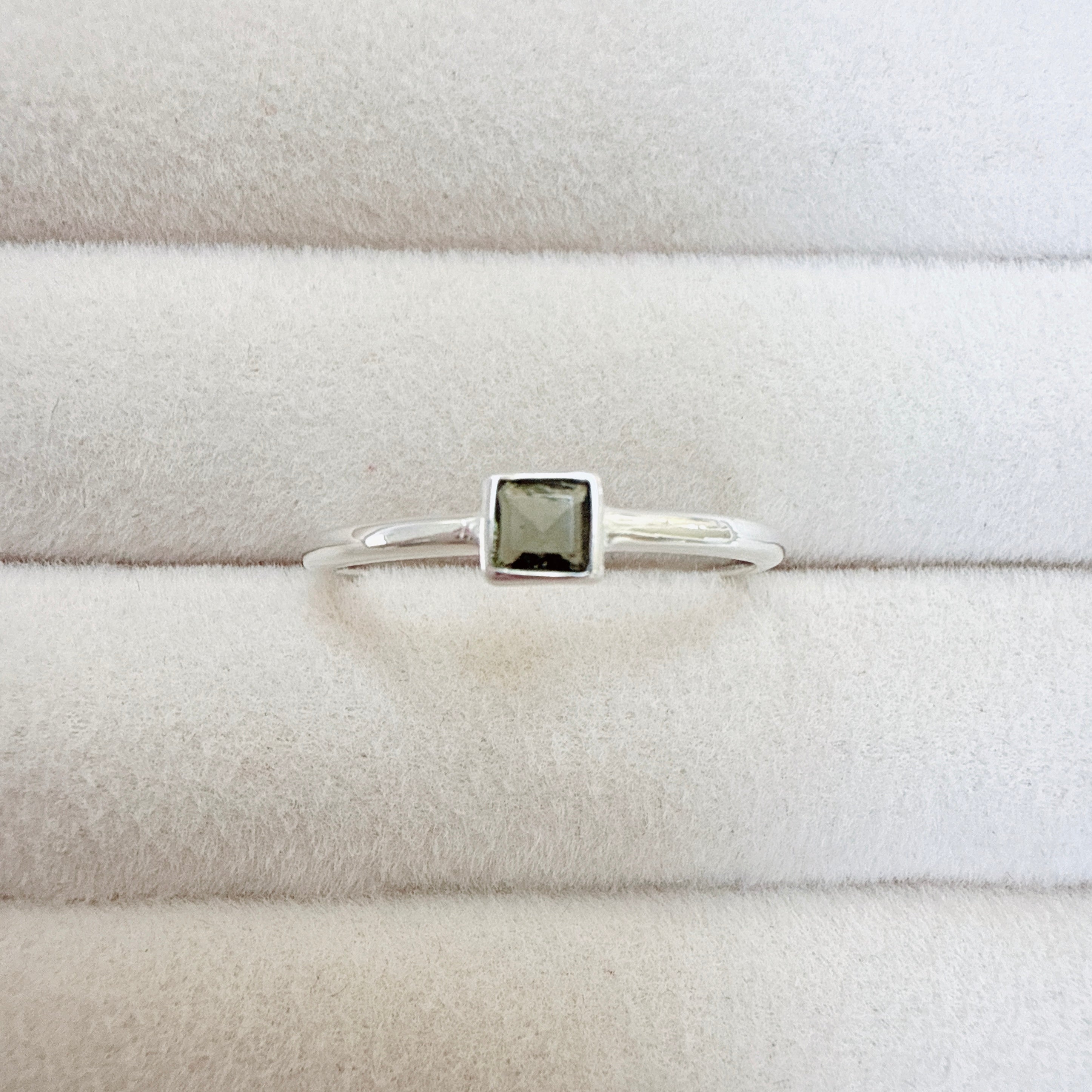 Faceted Moldavite Ring