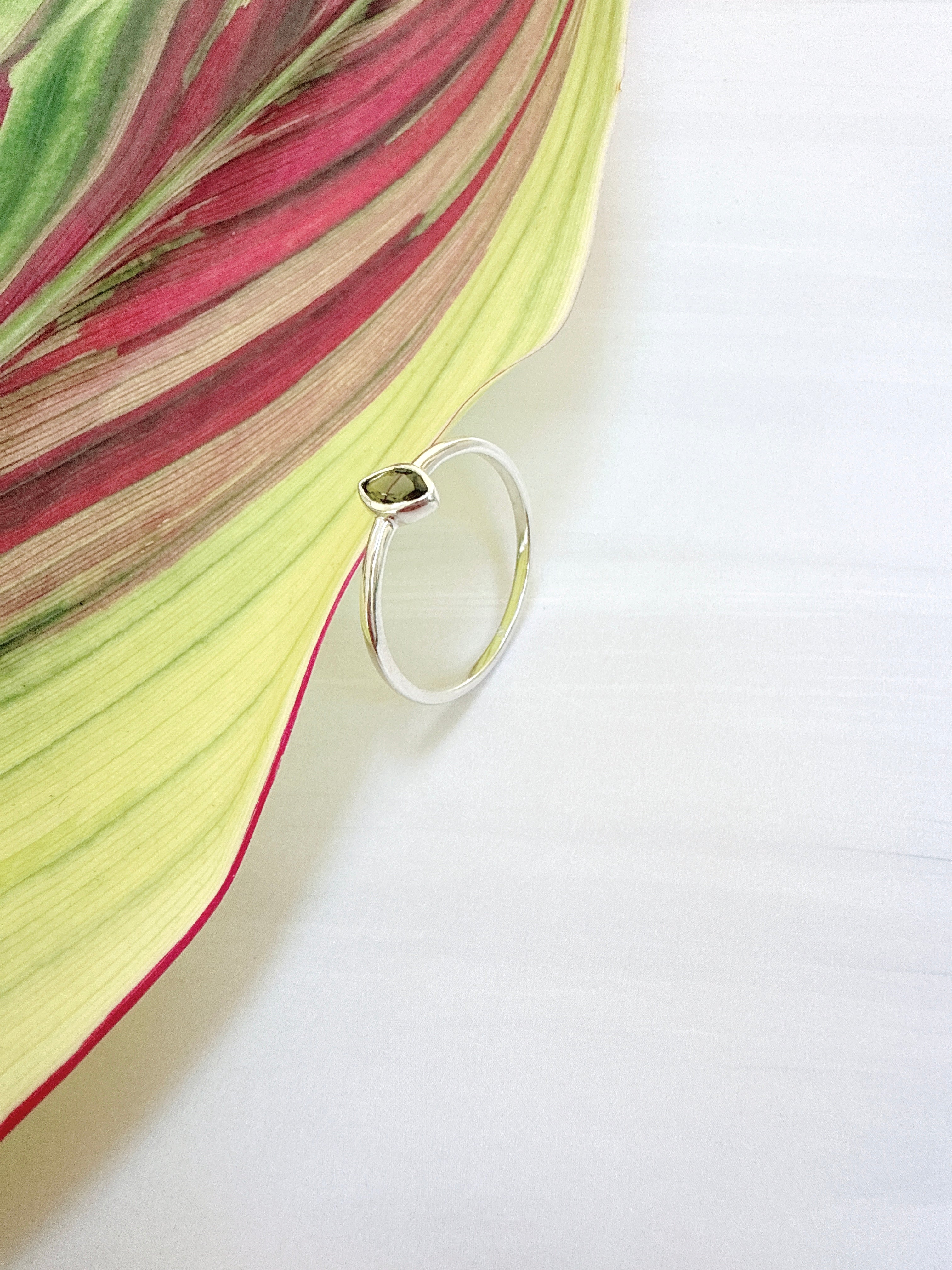 Faceted Moldavite Ring