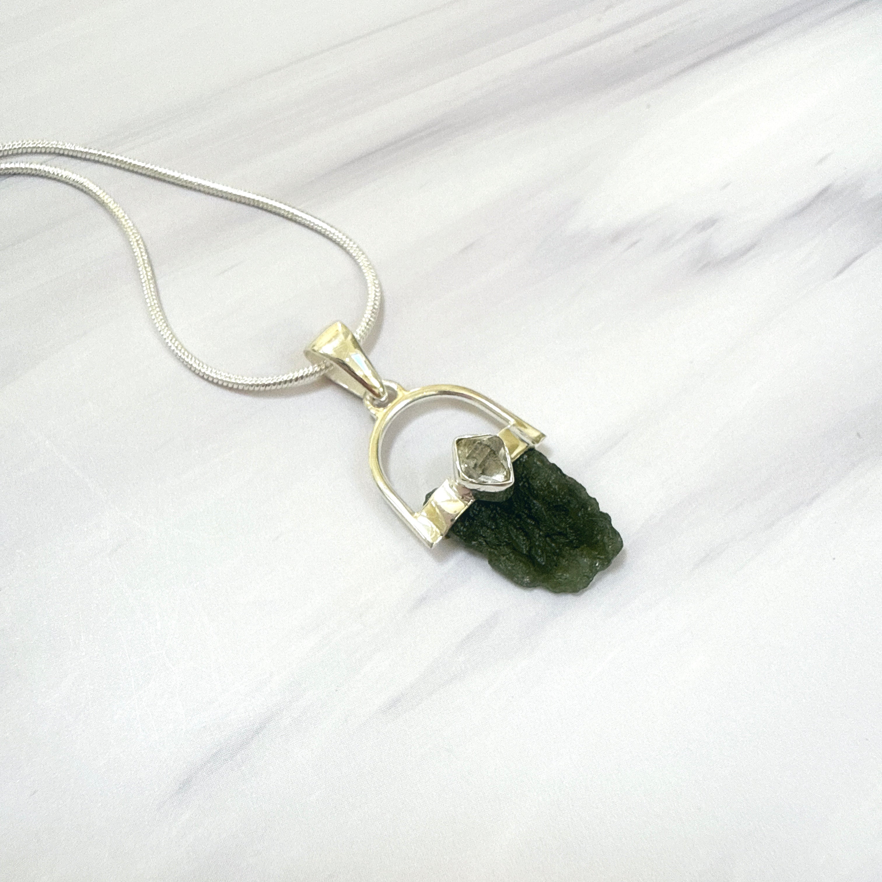 Moldavite with Herkimer Diamond Pendant