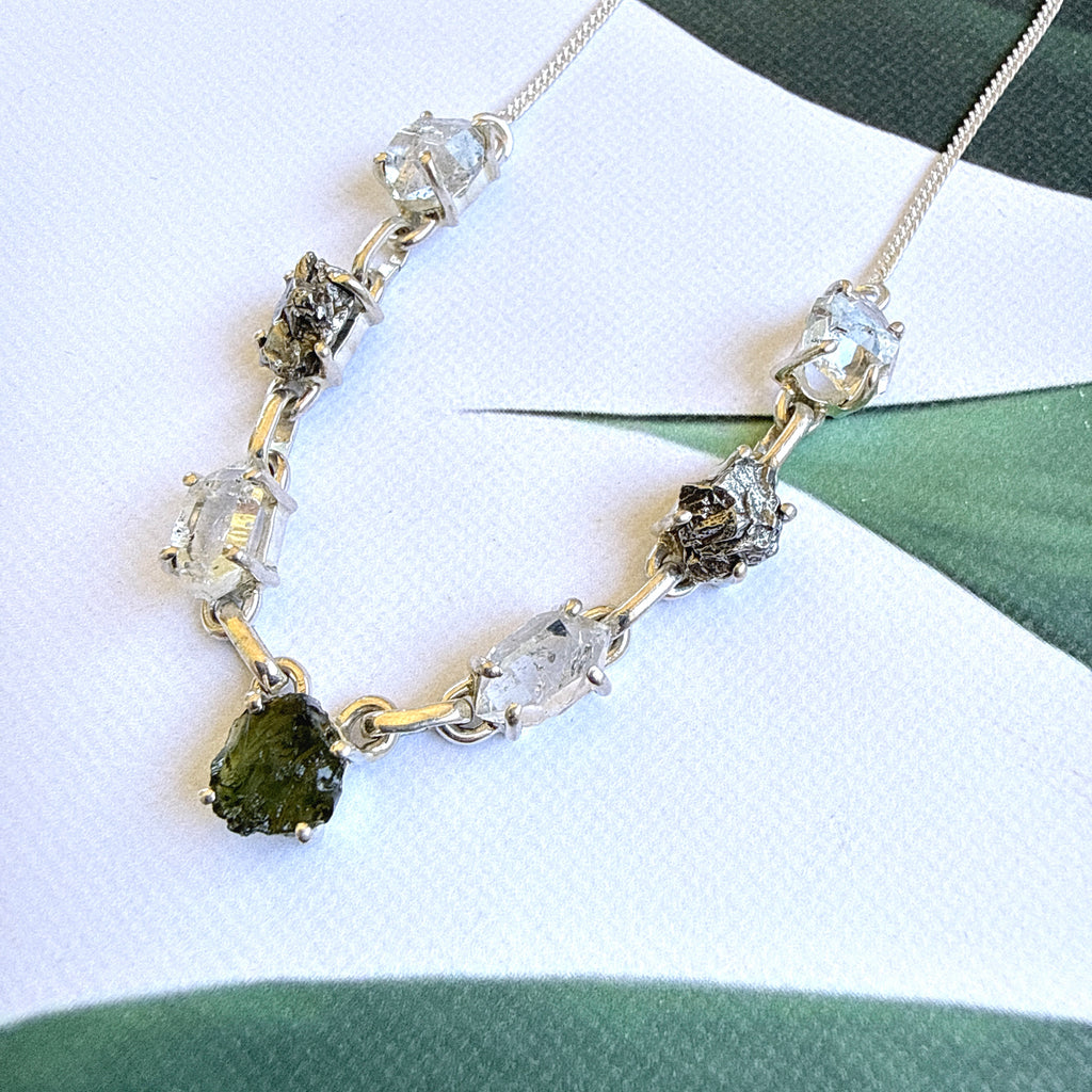 Moldavite, Herkimer Diamond & Meteorite Campo Del Cielo Necklacef