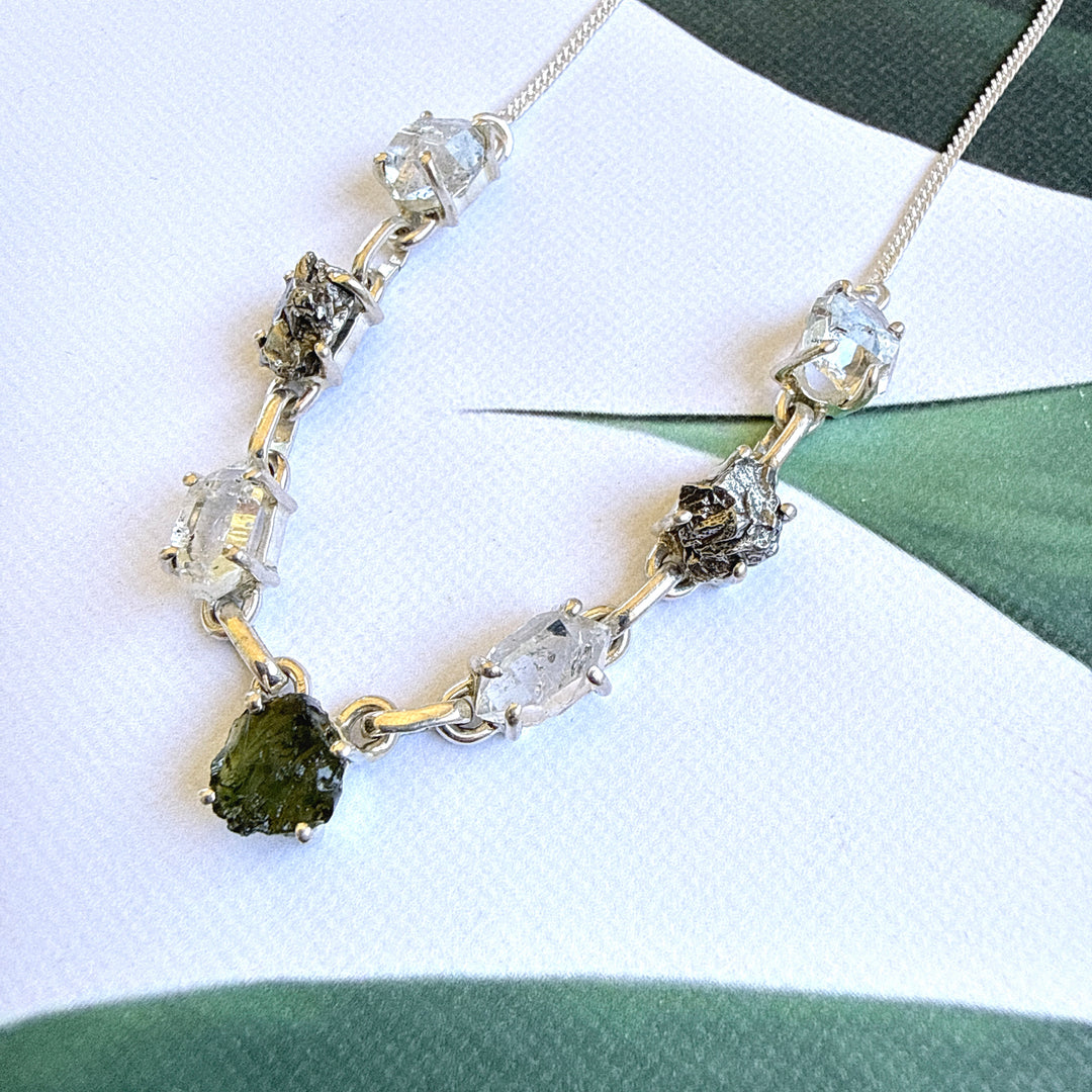 Moldavite, Herkimer Diamond & Meteorite Campo Del Cielo Necklacef