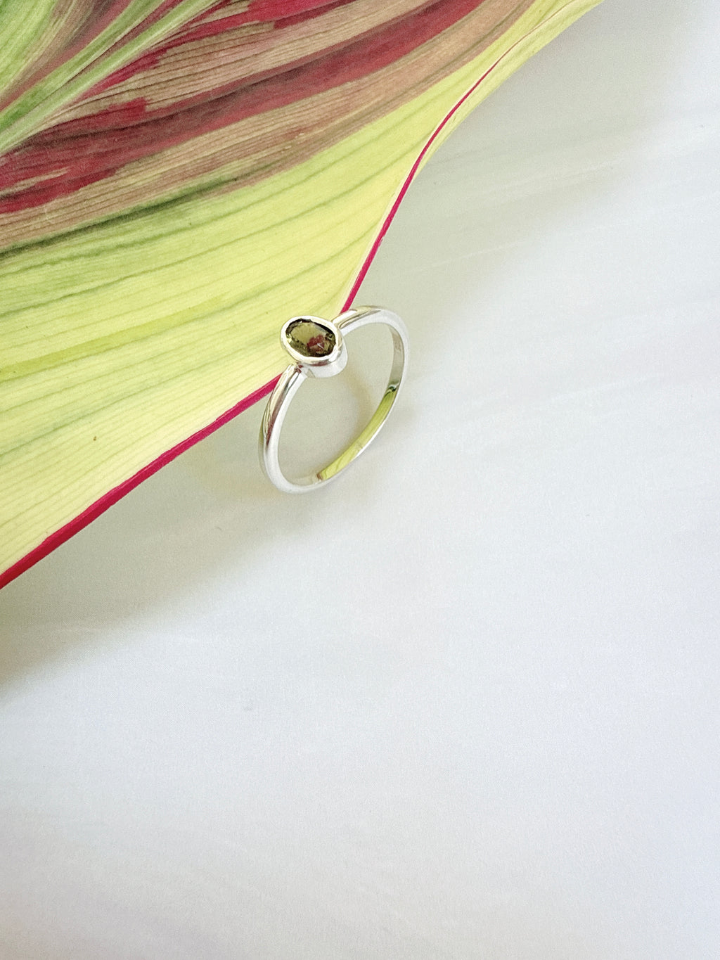 Faceted Moldavite Ring