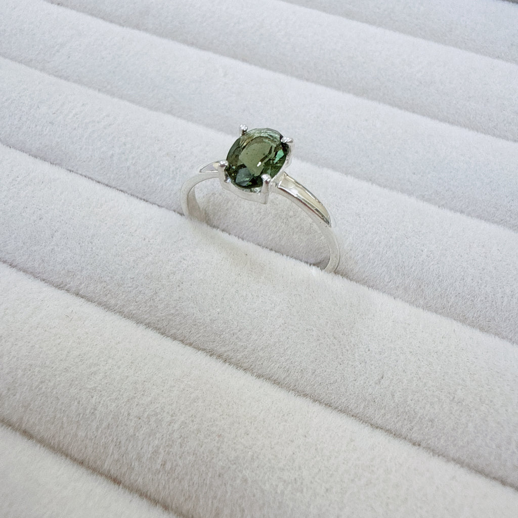 Faceted Moldavite Ring