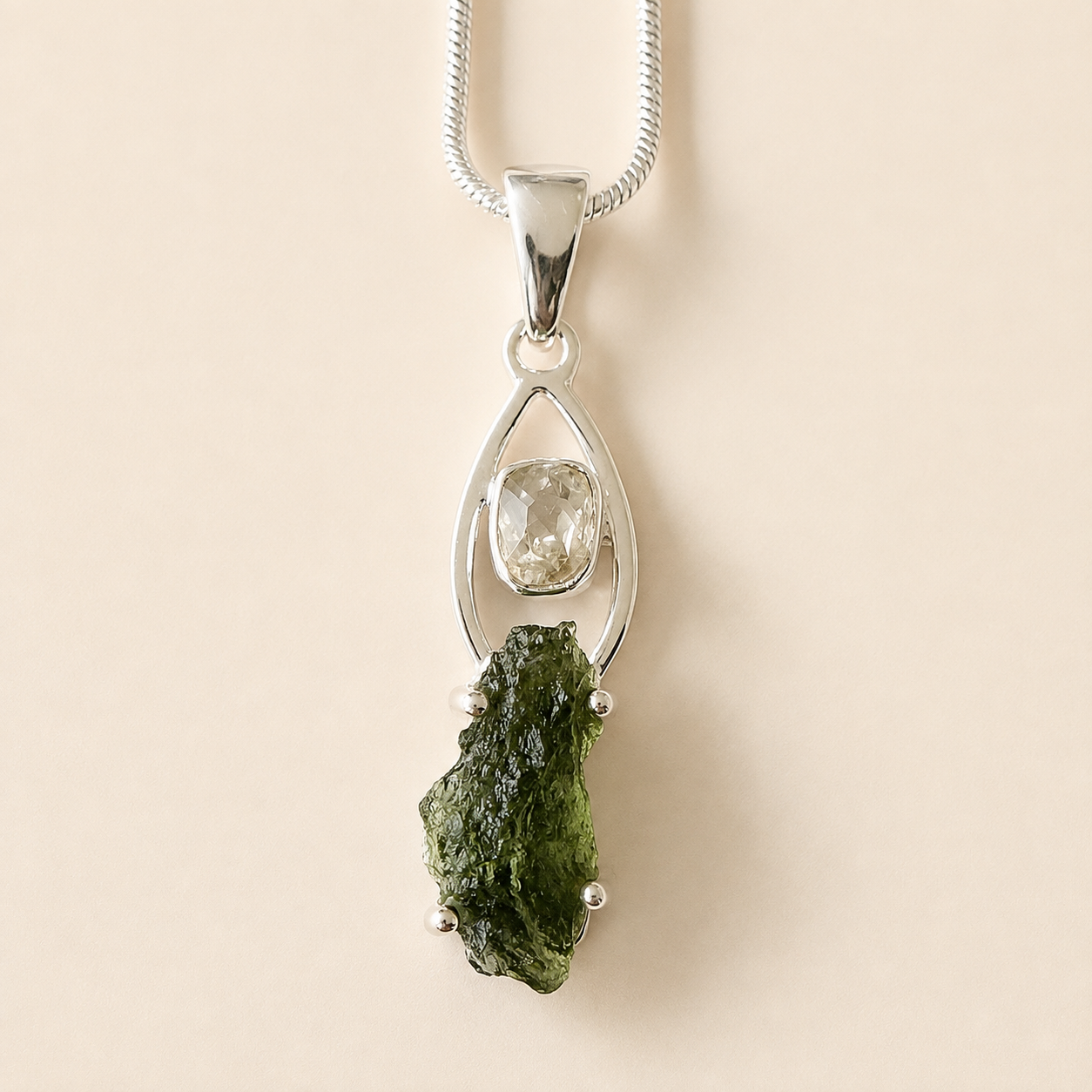 Moldavite with Herkimer Diamond Pendant