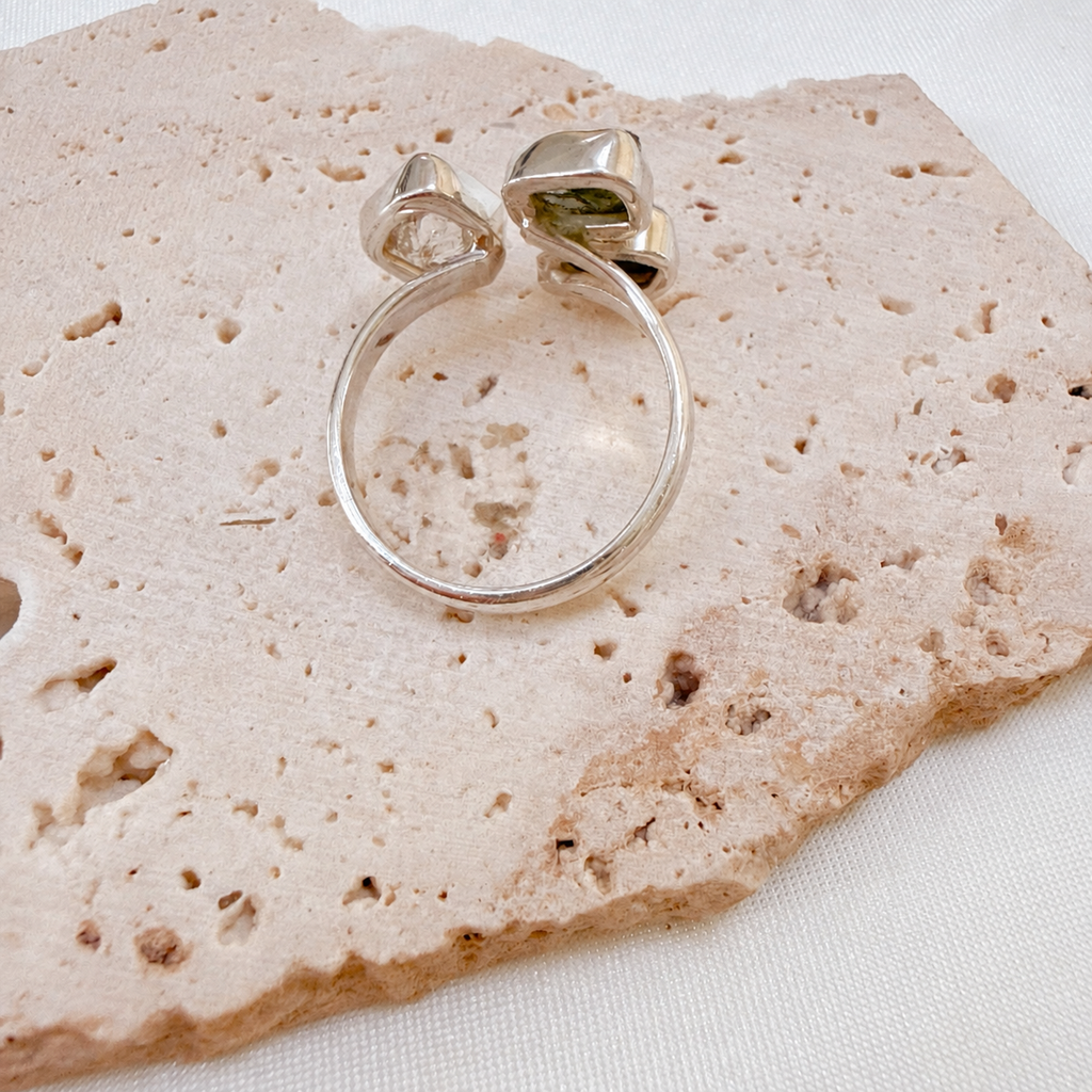 Moldavite, Herkimer Diamond & Meteorite Campo del Cielo Ring
