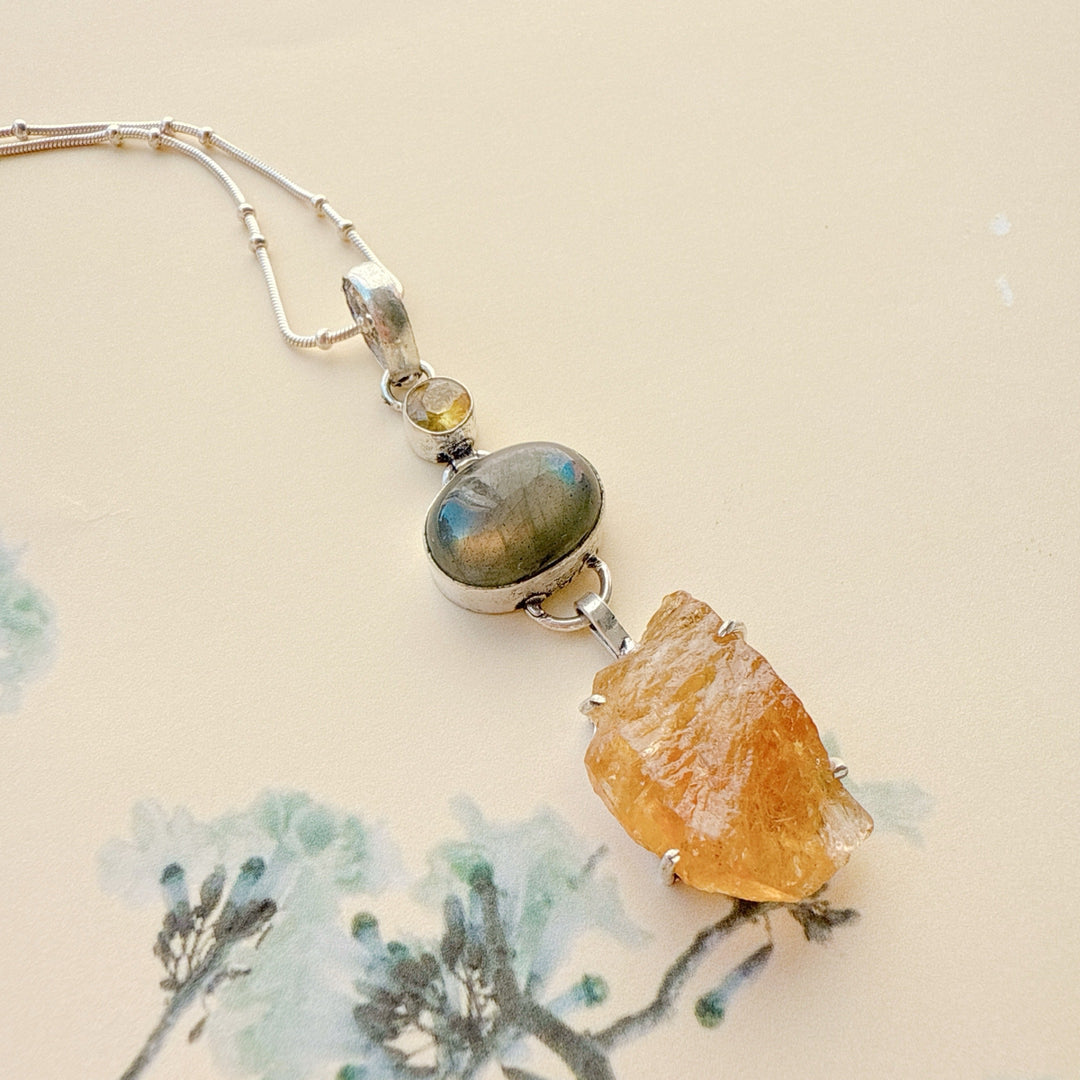 Citrine Rough Fiery Labradorite Pendant