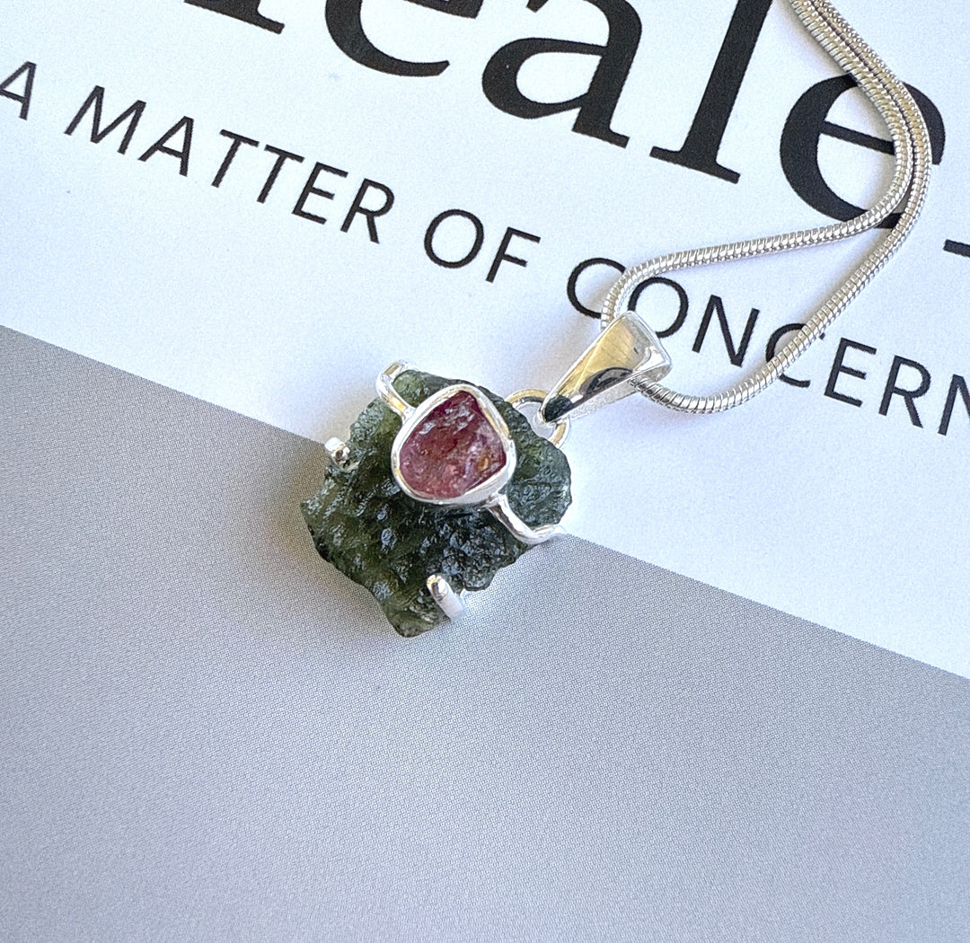 Moldavite & Pink Tourmaline Pendant