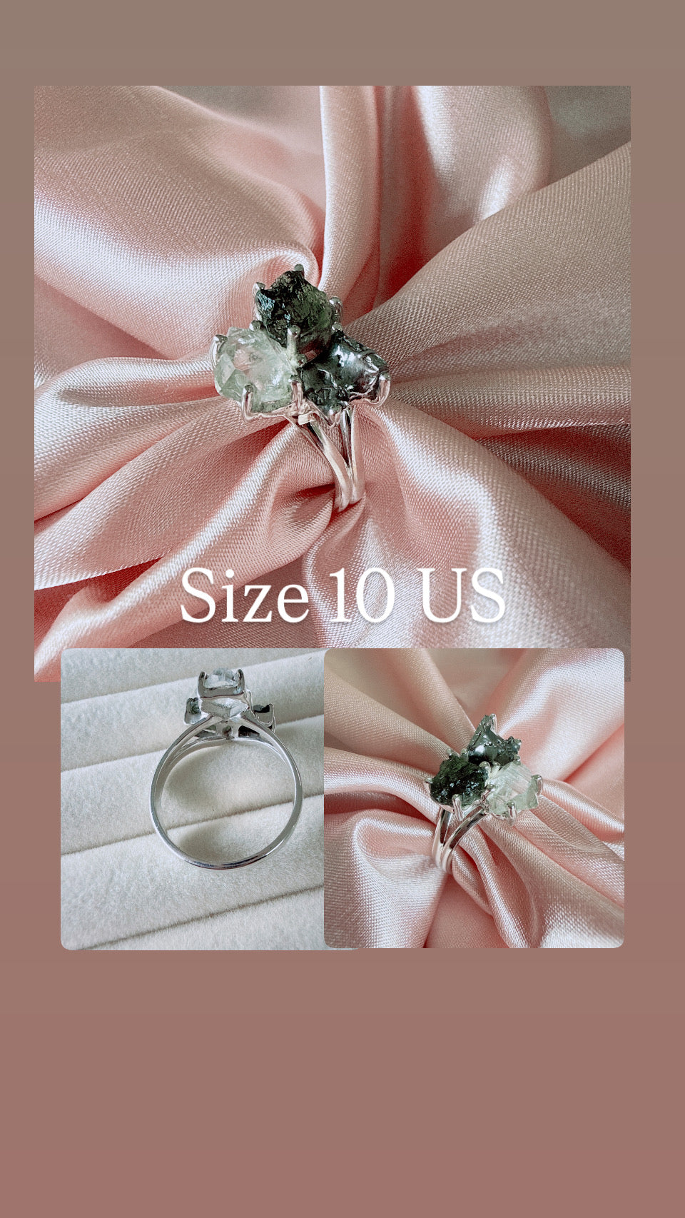 Moldavite, Herkimer Diamond & Meteorite Campo del Cielo Ring