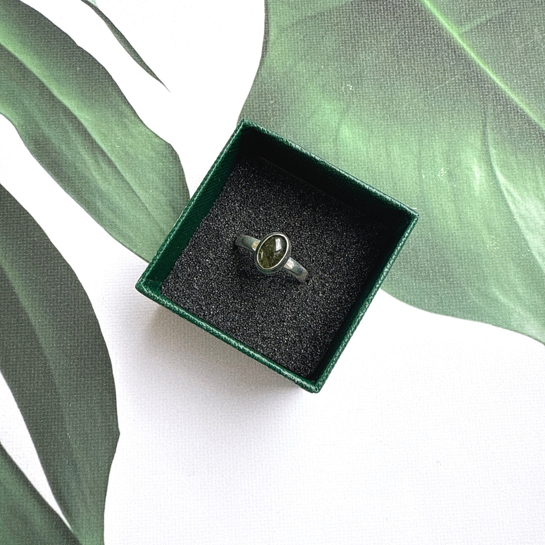 Moldavite Faceted Ring