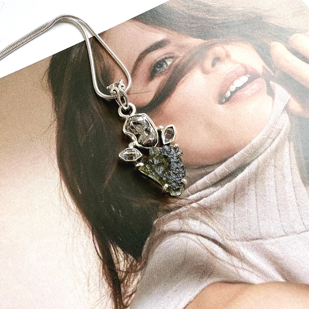 Moldavite, Herkimer & Campo Del Cielo Pendant