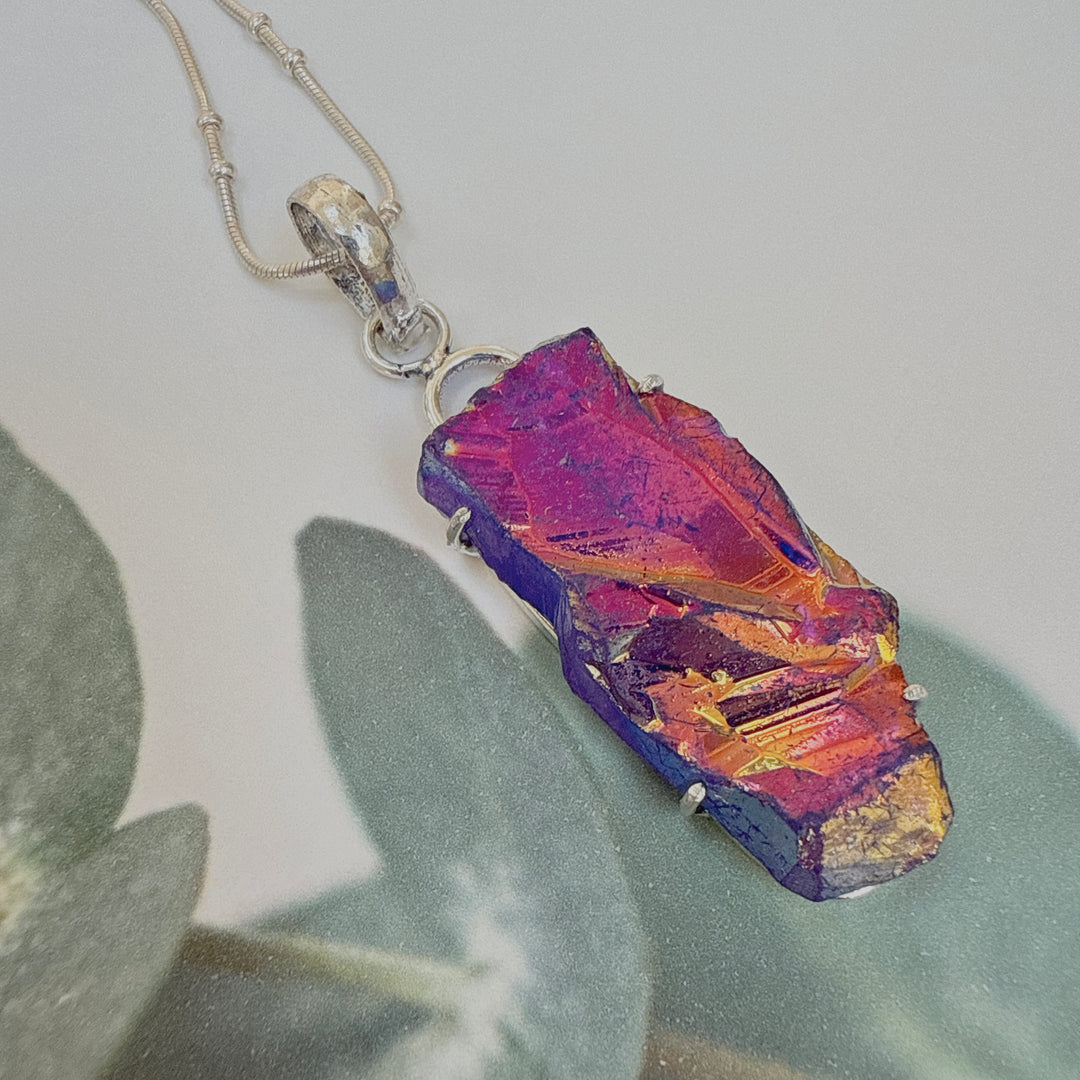 Purple Titanium Aura Quartz Pendant