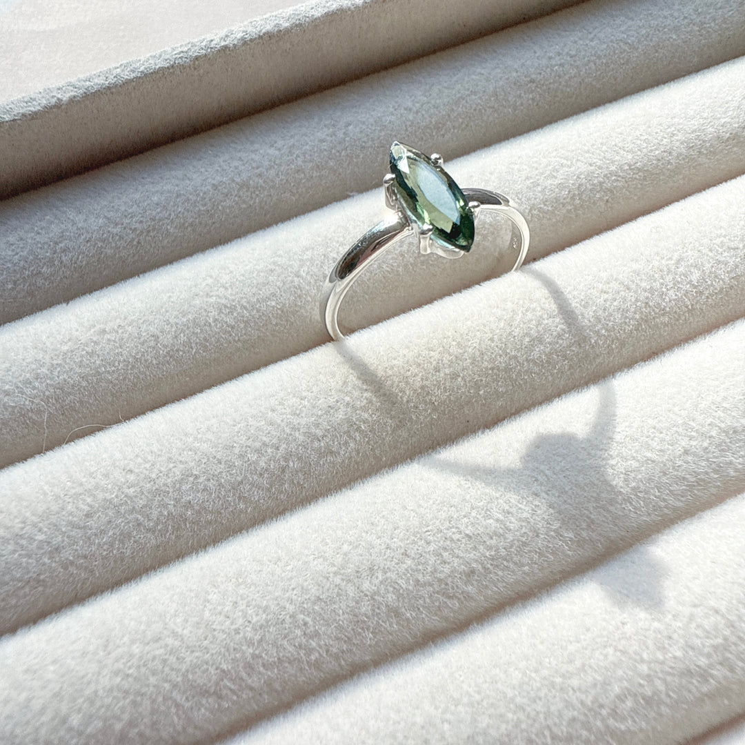 Claw-Set Faceted Moldavite Ring